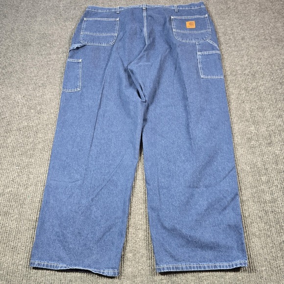 Carhartt Jeans Mens 48x32 Blue Denim Work Dungaree Carpenter Hammer Loop B13DST - Picture 1 of 12